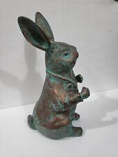 Vintage Large Rabbit Metal Easter Bunny Figurine Statue Patina Antique 16 inches picture