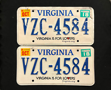 2018 Virginia License Plate Pair VZC-4584 ......... VIRGINIA IS FOR LOVERS picture