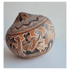 Vintage early 1970's extra large hand carved Quecha storytelling gourd from Peru picture