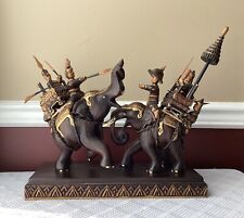 VTG Thai Wooden Sculpture of Joust Elephants Battle, 14 3/8