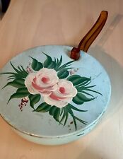 Vintage Mint Green Tole Metal Silent Butler Pink Roses Lucite Handle picture