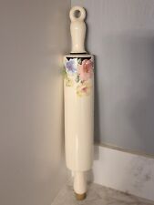 Vintage Harker china Mallow pattern rolling pin, Harkerware hollyhocks floral  picture