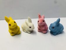 Vintage Set of 4 Fuzzy Flocked Hong Kong Red Eyed Easter Bunny Rabbit Figures picture