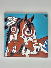 Earthtones Ceramic Tile VTG Handmade Horse War Pony Hand-n-Hand Designs USA picture