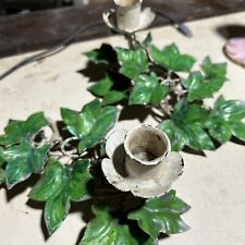 Vintage French TOLE Metal Ivy Leaf Candlestick PAIR 8x4.5 Hand Painted picture