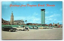 1950s DAYTONA BEACH FL CARS PARKED ON BEACH LOOKOUT TOWER POSTCARD P3775 picture