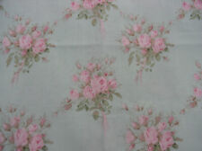 Yuwa Vintage Inspired Pink Rose Bouquets on Aqua  Cotton Fabric 1 yd.  picture