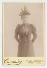 c1880s Cabinet Card Beautiful Woman Stunning Dress & Hat Montreal QC Canada picture