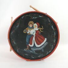 Victorian Ice Skaters Folk Art  Hand Painted Faux Drum by San Meyer 1985 picture