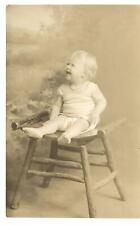 RPPC Postcard Little Girl Laughing on Wooden Stool Boyer Studio Nantucket MA  picture