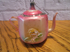 Vtg Antique German Embossed Flower Teapot Glass Mica Christmas Ornament picture