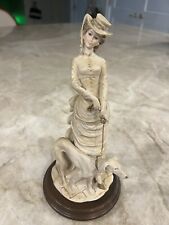 VINTAGE PUCCI ARNART FIGURINE WOMAN with GREYHOUND DOG 1974 SIGNED WOODDEN BASE picture
