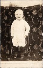 c1910s RPPC Real Photo Postcard Smiling Little Boy, Standing on Chair *Creased picture