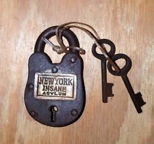New York Insane Asylum Cast Iron Working Lock With 2 Keys Rusty Antique Finish   picture