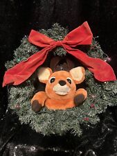 SEE VIDEO Vintage SINGING REINDEER WREATH Christmas LIGHTS Works GEMMY Rudolph picture