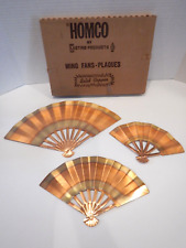 Homco Home Interiors Ming Fans Plaques Wall Decor Solid Copper 3 Pc 1328-BL picture