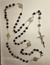 Vintage Italian Catholic Holy Chapel Glass Blue Bead Rosary Necklace Italy 22