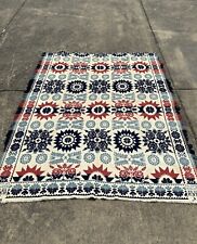 antique 1800s coverlet | Blue And Red | Floral | Made In Ohio 1846 Textile picture