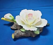 Vintage Fine Porcelain White w/Pink Tips Rose & Leaves on Branch Figurine 6