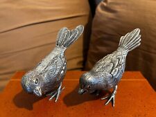 2 Vintage Brass Bronze Birds Figurines Silver Played Sculptures picture