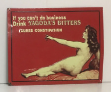 Vintage Metal Sign “If you can’t do business Drink YAGODA’S BITTERS” 9” x 11” picture