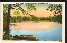 Postcard Sunrise Lake Osceola Hendersonville NC Wooden Row Boat 1930s Oars picture