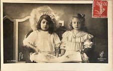 RPPC Beautiful Little French Girls in Paris Antique Real Photo Postcard c1910 picture