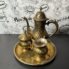 VTG 4 Pc Gatco Solid Brass Tea Set Heavy Teapot & Sugar & Creamer | Made India picture