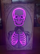 NEON / LED LIGHT UP 18'' HALLOWEEN SKELETON WALL PICTURE PORTRAIT ART picture