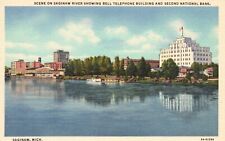 Postcard MI Saginaw River Bell Telephone 2nd National Bank 1933 Vintage PC G2083 picture