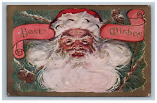 Early Santa Claus Face Christmas Best Wishes Postcard Big Beard Embossed picture