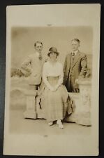RPPC Three People Pose Studio Dapper Men In Suits Woman Wearing Fancy Hat Shoes picture