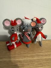 Set Of 3 Vintage Flocked Kitschy Mice Figurines Christmas picture