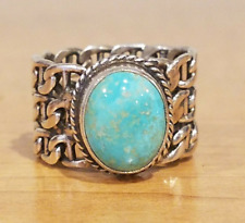 REDUCED NEW/Vintage Native American solid-link turquoise/sterling ring; 7 3/4-8 picture