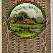 c1910s Unique Embossed Gold Pattern Birthday Greeting Good Luck Psychedelic A200 picture