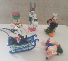 Vtg Lot 5 Looney Tunes Christmas Ornaments Danbury Mint, Pepe Le Pew, Bugs Bunny picture