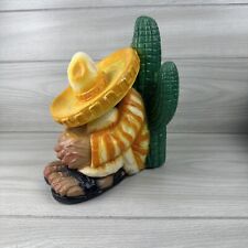 VINTAGE CHALKWARE MEXICAN MAN WITH SOMBRERO Napping. Signed 9” By 7” picture