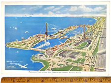 1934 Vtg Linen Postcard Century of Progress Panorama View Aerial Large 7.5