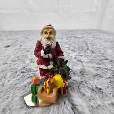 Vintage Mini Christmas Santa Ornament Figurine Stature Hand Painted Mirror Base picture