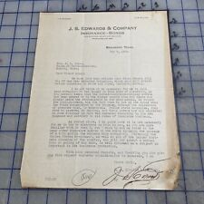 Beaumont Texas Letter J. S. Edward’s & Company Insurance 1929 Signed  picture