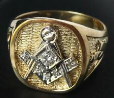 Heavy Vintage 14k Gold Diamond Masonic Freemason Ring New Old Stock Sz 8.75 10g picture