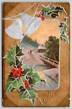 Merry Christmas Gold Antique Embellished Postcard PM Hackettstown NJ Cancel WOB picture