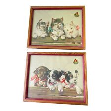 VTG 40’s Pair Cats And Dogs Pictures Original Frames 10x8” picture