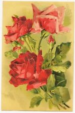 Red Roses for a Happy Birthday Antique Postcard Embossed picture