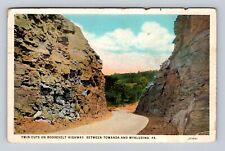 Wyalusing PA-Pennsylvania, Twin Cuts, Roosevelt Highway, Vintage c1931 Postcard picture
