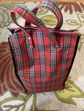 Vintage Red Plaid Cart Folding Shopping Market Cart Collapses Luggage 20X 12 X8” picture