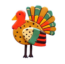 Hallmark PIN Thanksgiving Vintage TURKEY Colorful WHIMSICAL 1990s Holiday Brooch picture