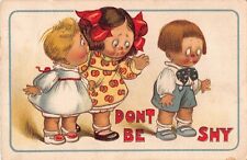 Adorable Chubby Children Whispering-Old Comic Postcard-Don't Be Shy-Series E.273 picture