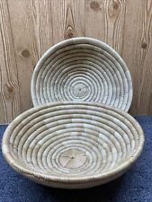 2-Large Rolled Grass Basket Bowls Handmade 14” Bohemian Natural  Wall Decor picture