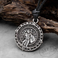 Saint St Christopher Medal Protect Us Heavy Compass Style Large Pendant Necklace picture